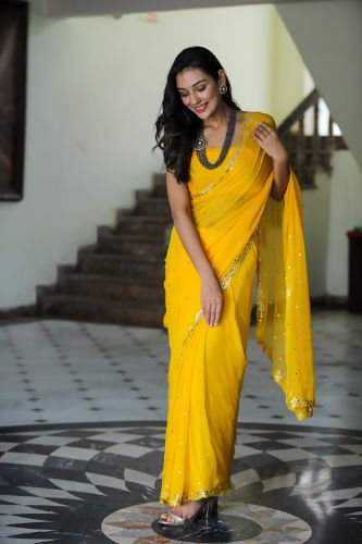 May Moon (Yellow Handwork Chiffon Saree)