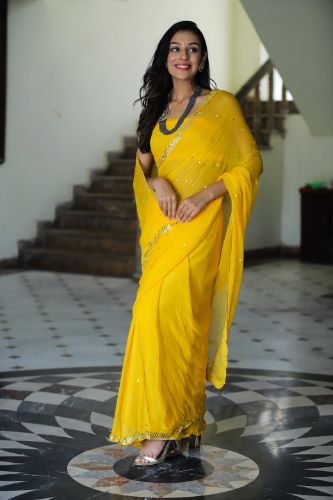 May Moon (Yellow Handwork Chiffon Saree)