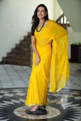 May Moon (Yellow Handwork Chiffon Saree)