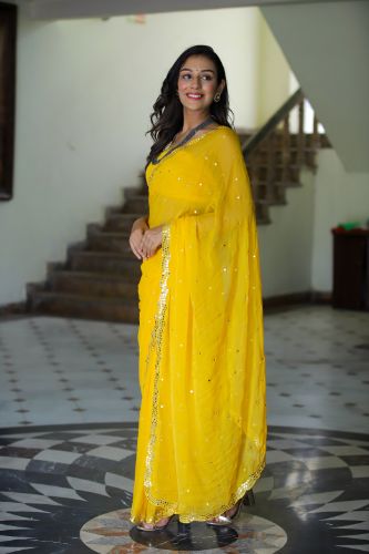 May Moon (Yellow Handwork Chiffon Saree)