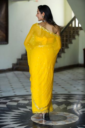 May Moon (Yellow Handwork Chiffon Saree)