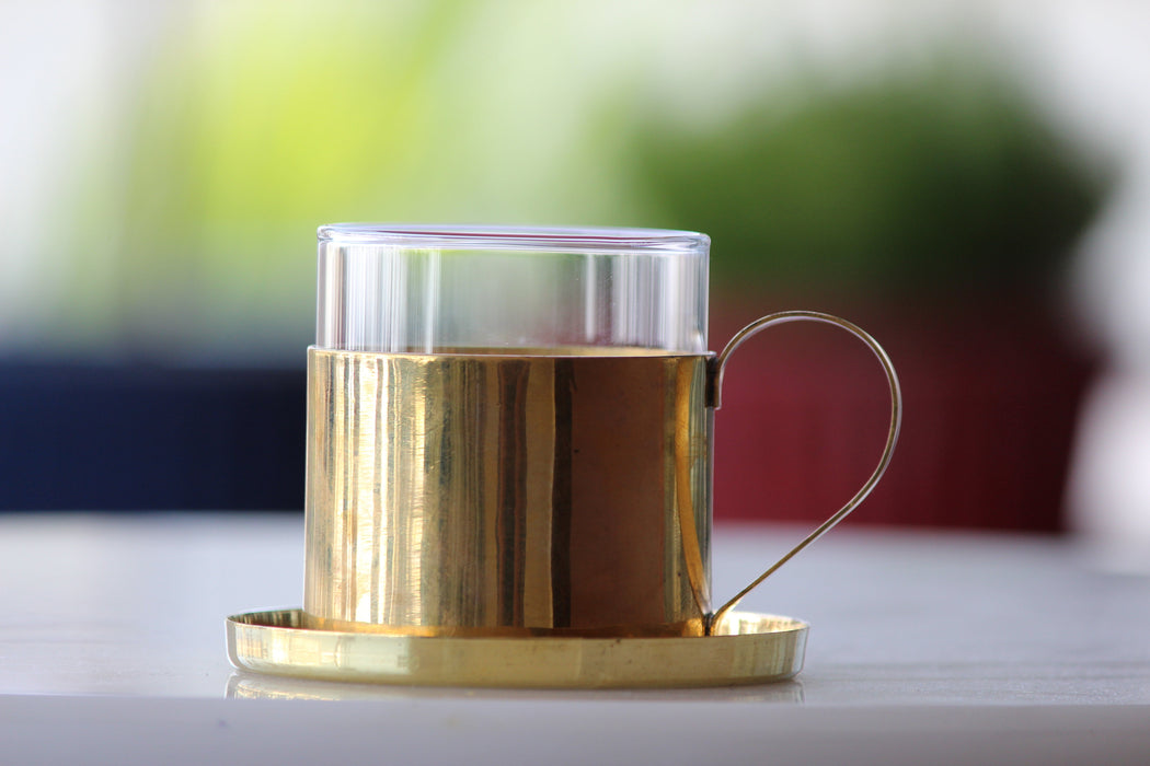 Borosil Fitted Brass Tea Cups