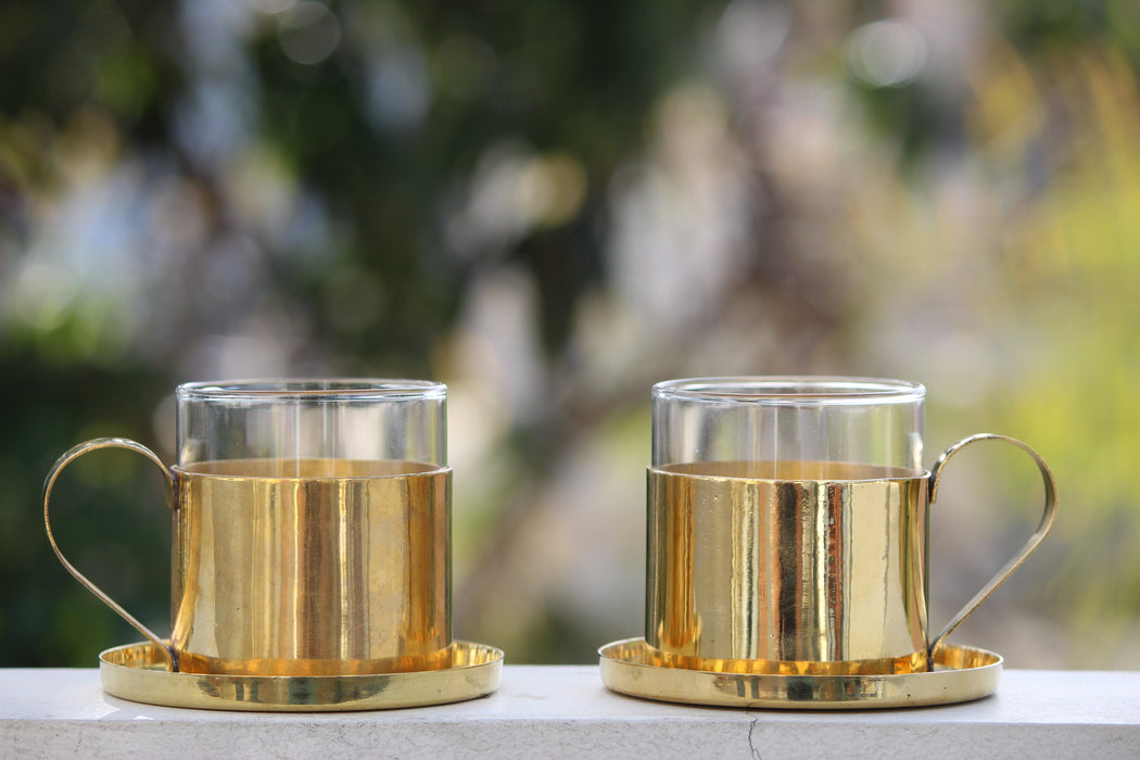 Borosil Fitted Brass Tea Cups