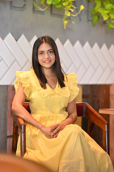 YELLOW BUTERFLY COLLARED MAXI DRESS