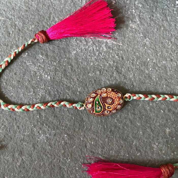 Tanjore Rakhi - Brown & Pink