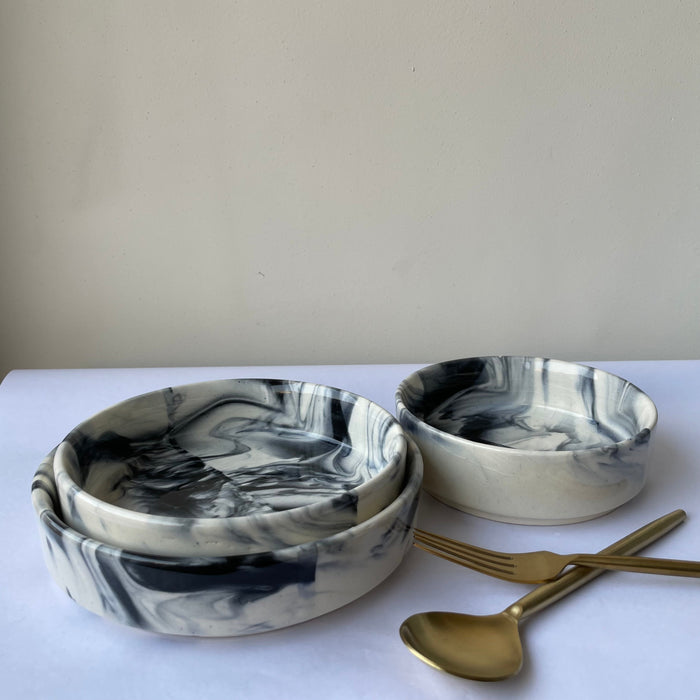 Ceramic Salt & Pepper Flat Bowl Set