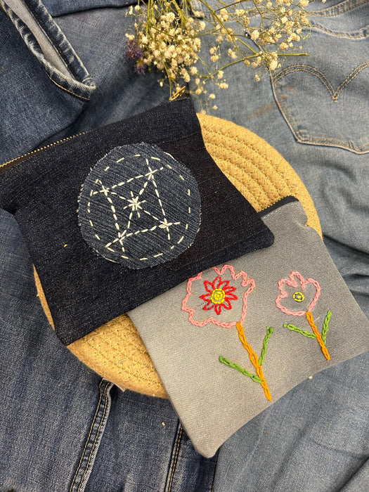 Upcycled Denim Pouch Combo | Set of 2 | Hand Embroidered