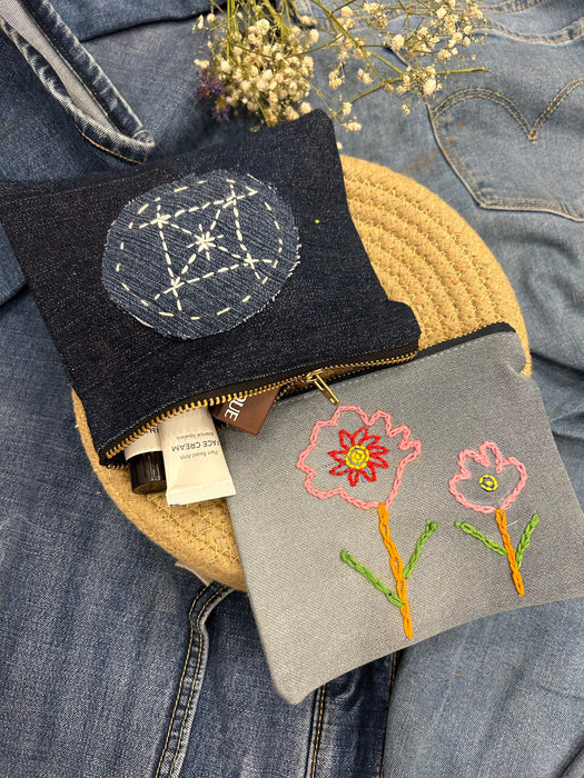 Upcycled Denim Pouch Combo | Set of 2 | Hand Embroidered