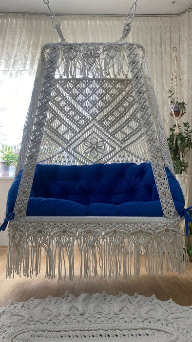 Macrame swing- Royal blue sofa