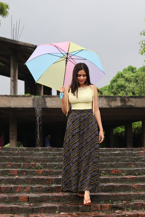 YELLOW CANDY TOP STYLED UP WITH BLACK BANDHEJ PALAZZO