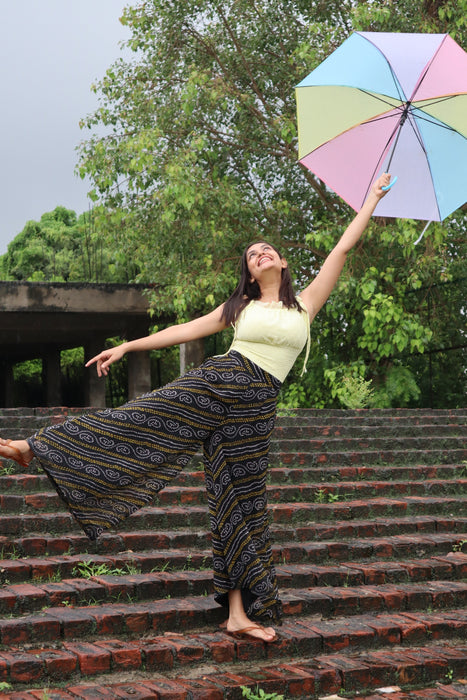 YELLOW CANDY TOP STYLED UP WITH BLACK BANDHEJ PALAZZO