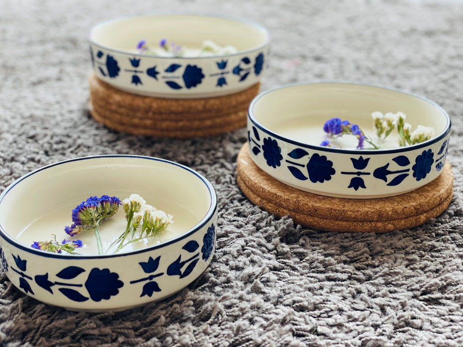 Ceramic Hand Painted Flat Bowl Set (Set Of 3)