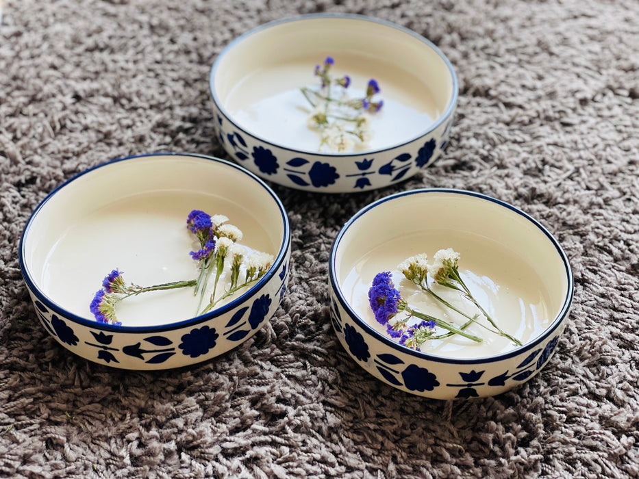 Ceramic Hand Painted Flat Bowl Set (Set Of 3)