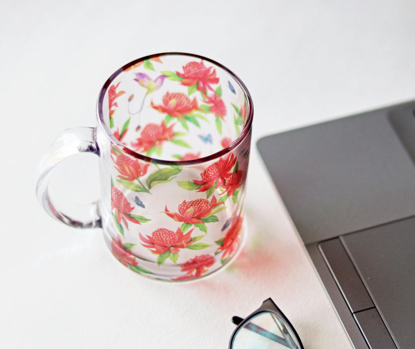 Waratahs Glass Mug - Strokes by Namrata Mehta