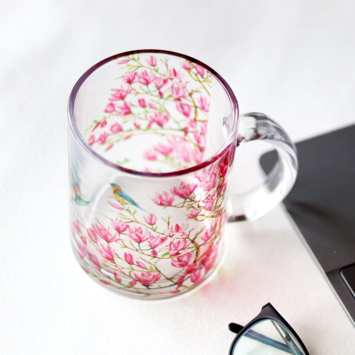 Pink Magnolias Glass Mug - Strokes by Namrata Mehta