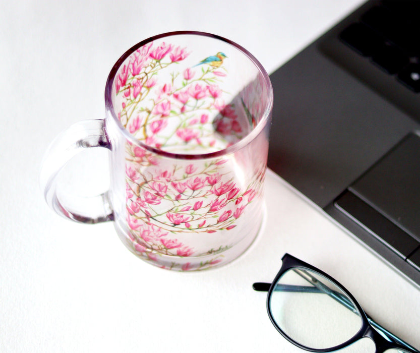 Pink Magnolias Glass Mug - Strokes by Namrata Mehta