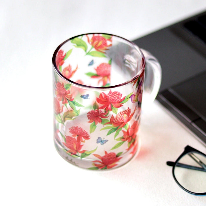 Waratahs Glass Mug - Strokes by Namrata Mehta