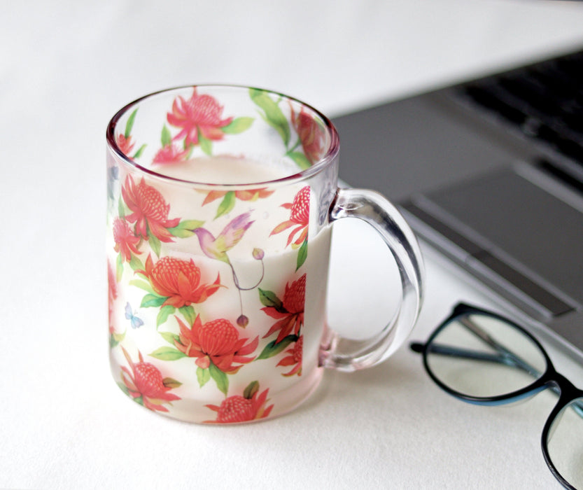 Waratahs Glass Mug - Strokes by Namrata Mehta