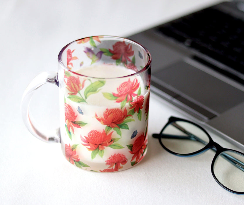 Waratahs Glass Mug - Strokes by Namrata Mehta