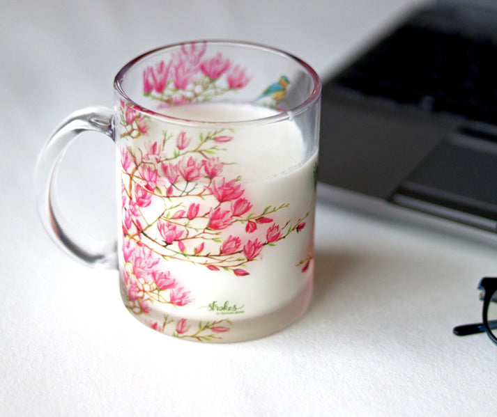 Pink Magnolias Glass Mug - Gift Set