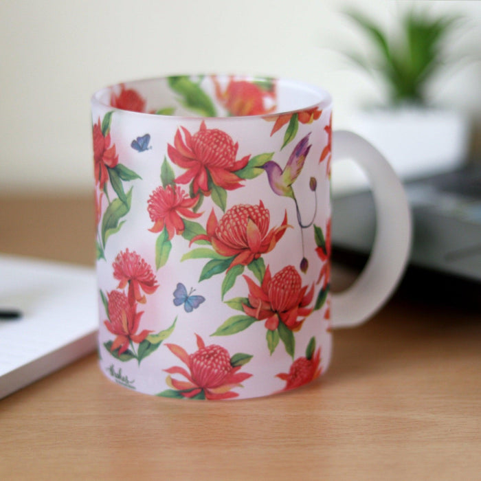 Waratahs Frosted Glass Mug - Strokes by Namrata Mehta