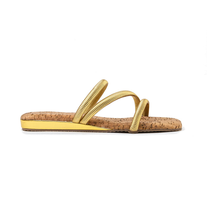 Gold Metallic Cross Strap Flats