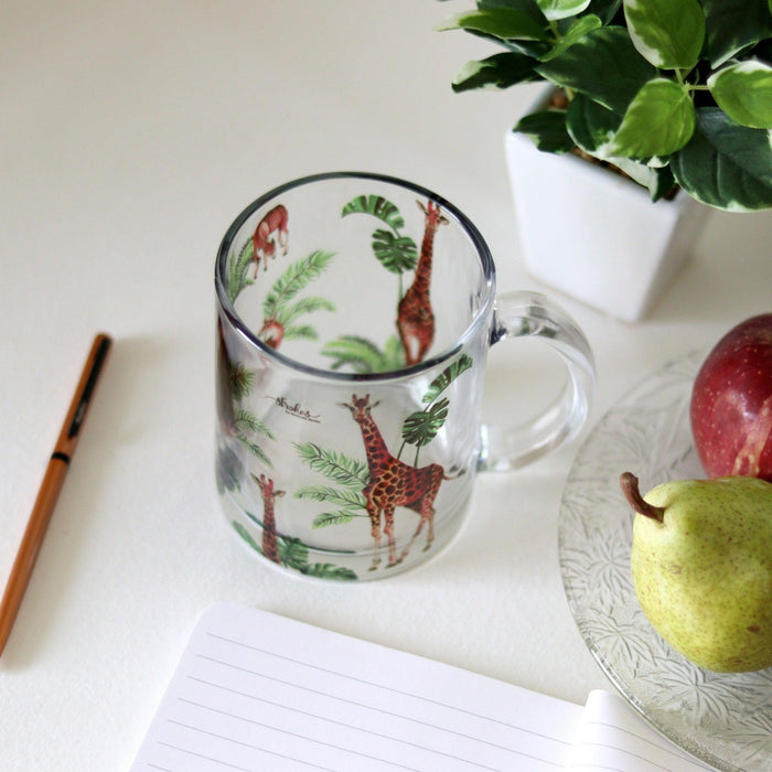 Giraffe Print Glass Mug - Strokes by Namrata Mehta