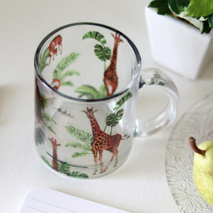 Giraffe Print Glass Mug - Strokes by Namrata Mehta