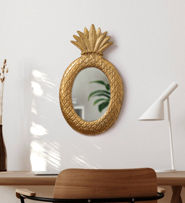 Peppy Pineapple Designer Mirror | Wall Decor | Gold Polished Metal | 18 Inch