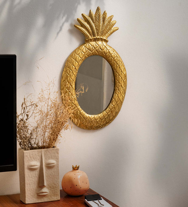 Peppy Pineapple Designer Mirror | Wall Decor | Gold Polished Metal | 18 Inch