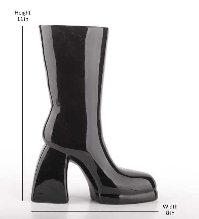 The Glimpse Boot Vase | Modern & Minimalist | 11 inch Ceramic Flower Vase (Gloss Black)