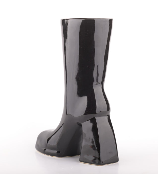 The Glimpse Boot Vase | Modern & Minimalist | 11 inch Ceramic Flower Vase (Gloss Black)