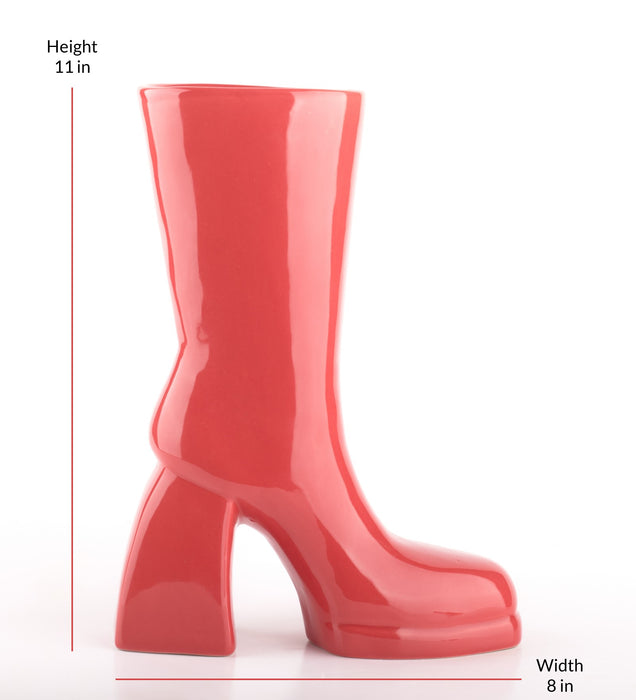 The Glimpse Boot Vase | Modern & Minimalist | 11 inch Ceramic Flower Vase (Gloss Red)