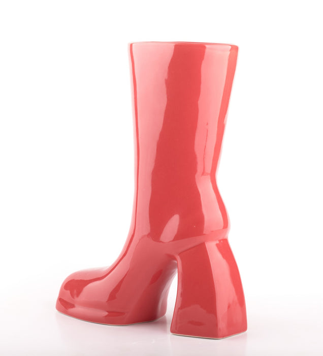 The Glimpse Boot Vase | Modern & Minimalist | 11 inch Ceramic Flower Vase (Gloss Red)