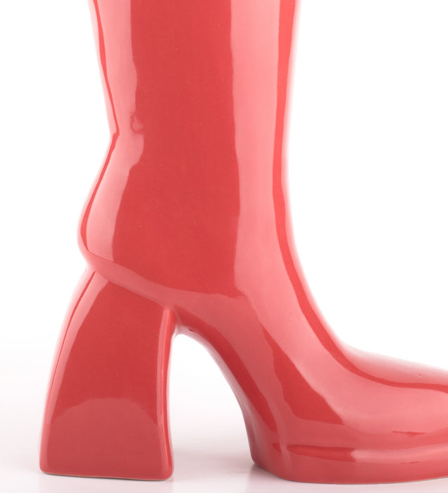 The Glimpse Boot Vase | Modern & Minimalist | 11 inch Ceramic Flower Vase (Gloss Red)