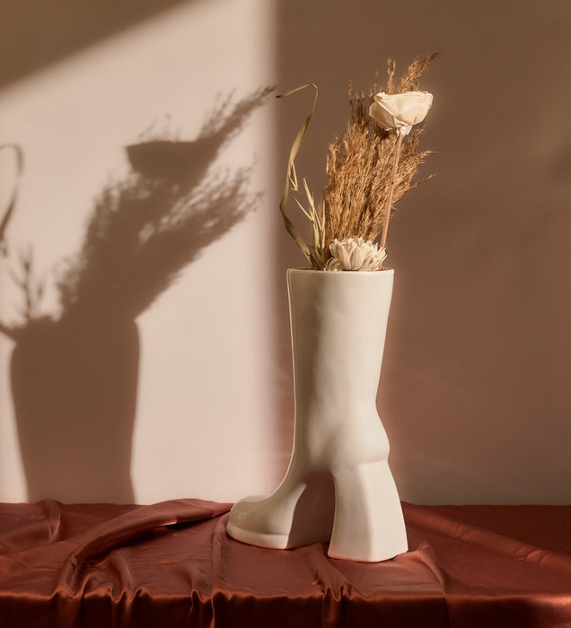 The Glimpse Boot Vase | Modern & Minimalist | 11 inch Ceramic Flower Vase (Gloss White)