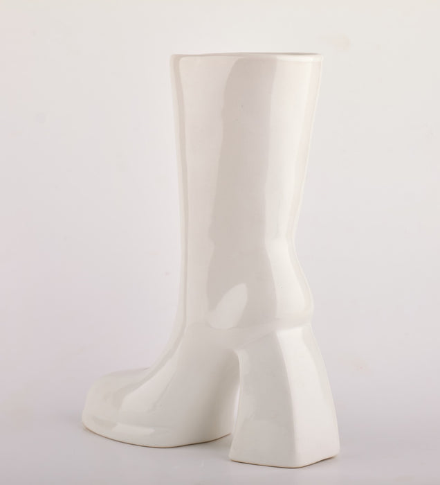 The Glimpse Boot Vase | Modern & Minimalist | 11 inch Ceramic Flower Vase (Gloss White)