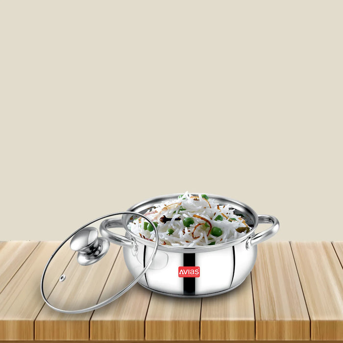 Inox Ib Stainless Steel Cookpot With Glass Lid With Steam Vent | Rust-Resistant Cookware With Sandwich Bottom | Induction And Gas Stove Friendly | Silver