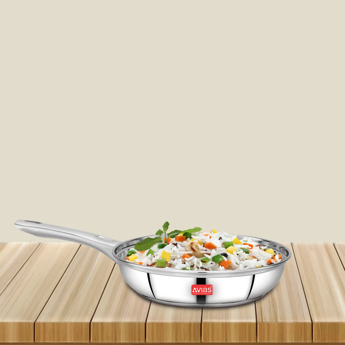 Inox Ib Stainless Steel Frypan | Induction Friendly | Sandwich Bottom | Robust | Silver Satin Finish | 20Cm/ 22Cm