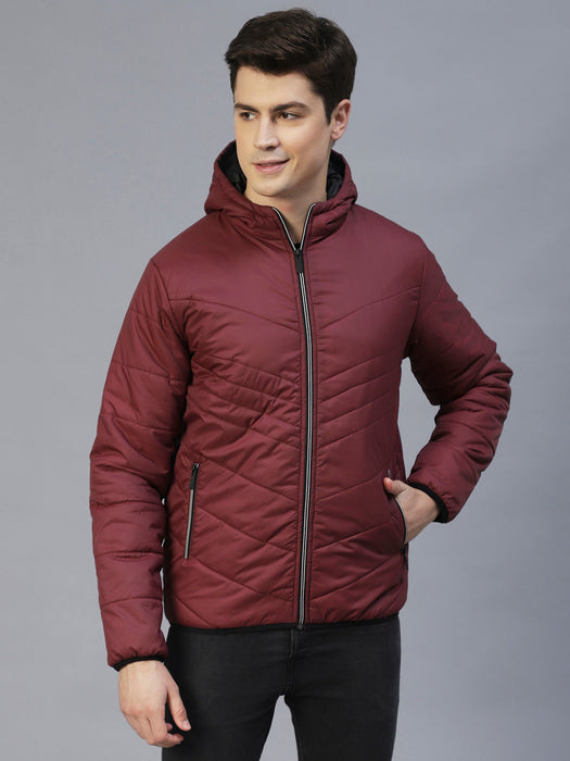 Wine Hooded Full Sleeves Puffer Jacket