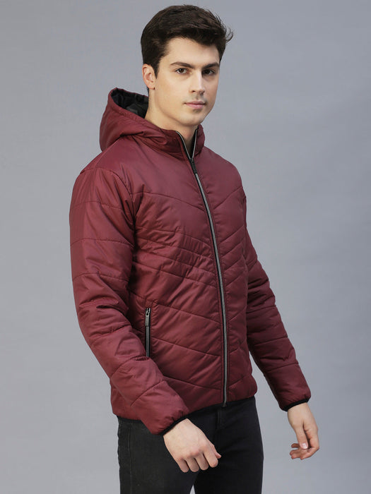 Wine Hooded Full Sleeves Puffer Jacket