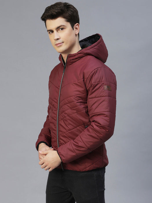 Wine Hooded Full Sleeves Puffer Jacket