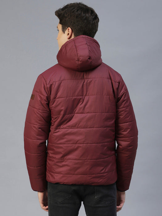 Wine Hooded Full Sleeves Puffer Jacket