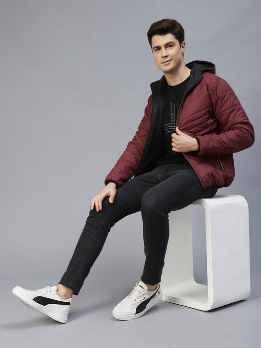 Wine Hooded Full Sleeves Puffer Jacket