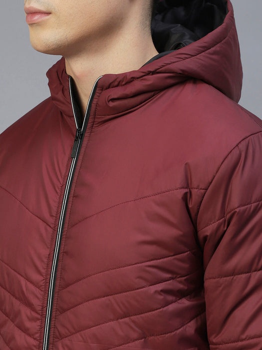 Wine Hooded Full Sleeves Puffer Jacket