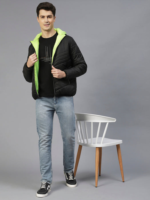 Black Hooded Full Sleeves Puffer Jacket