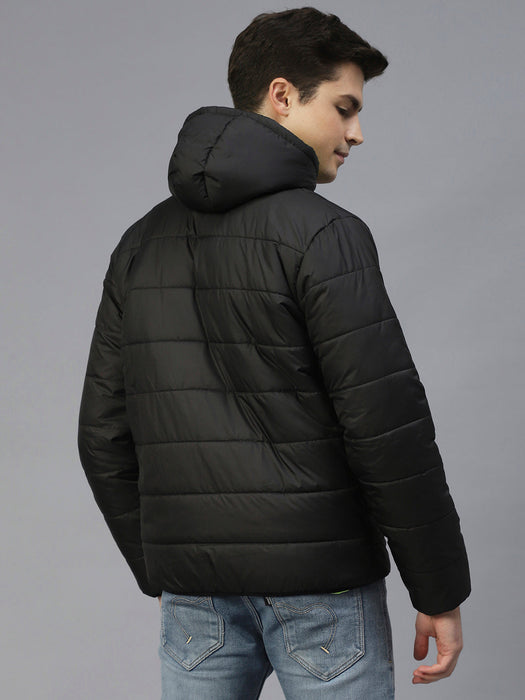 Black Hooded Full Sleeves Puffer Jacket