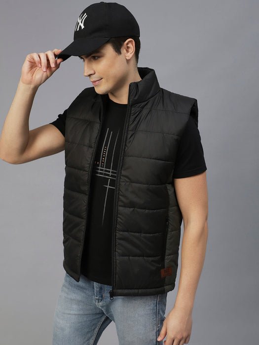 Black Colorblock Sleeveless Puffer Jacket