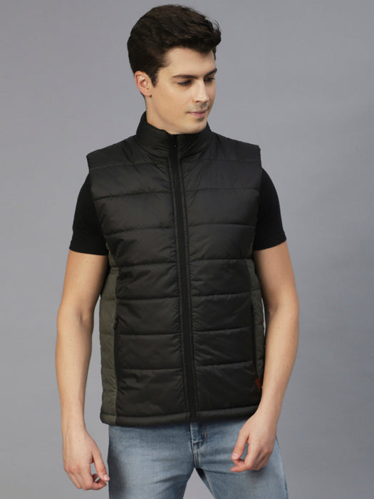 Black Colorblock Sleeveless Puffer Jacket