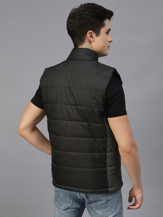 Black Colorblock Sleeveless Puffer Jacket